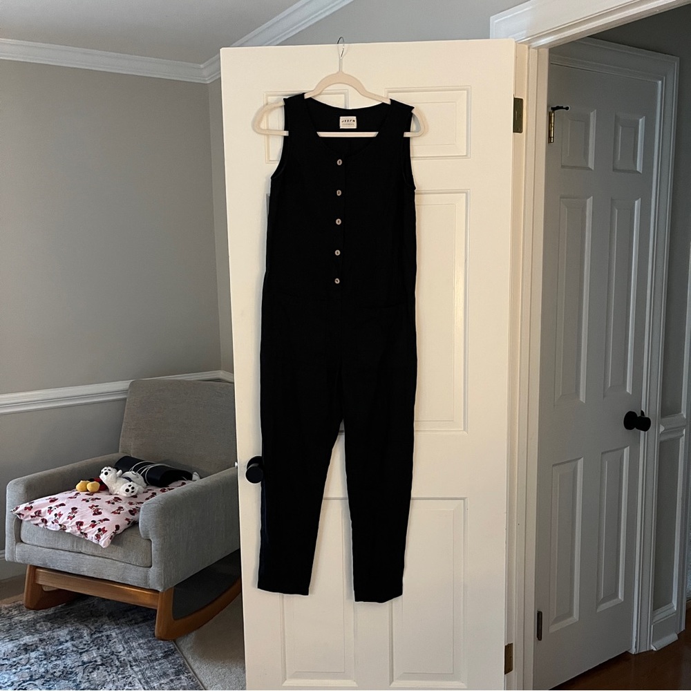 Offon black linen jumpsuit small